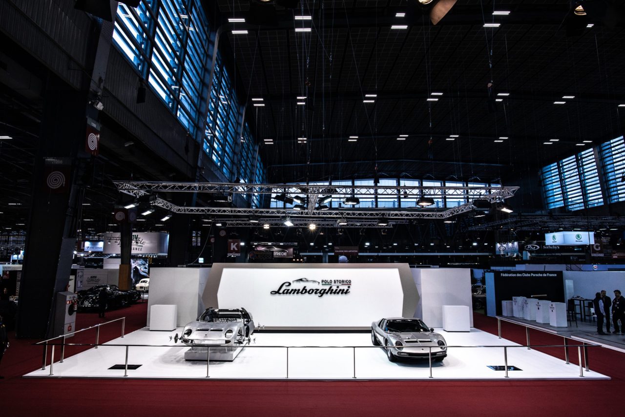 01 – Lamborghini Polo Storico showcase with Miura SVJ #4860 and the Certified Lines in Paris Rétromobile