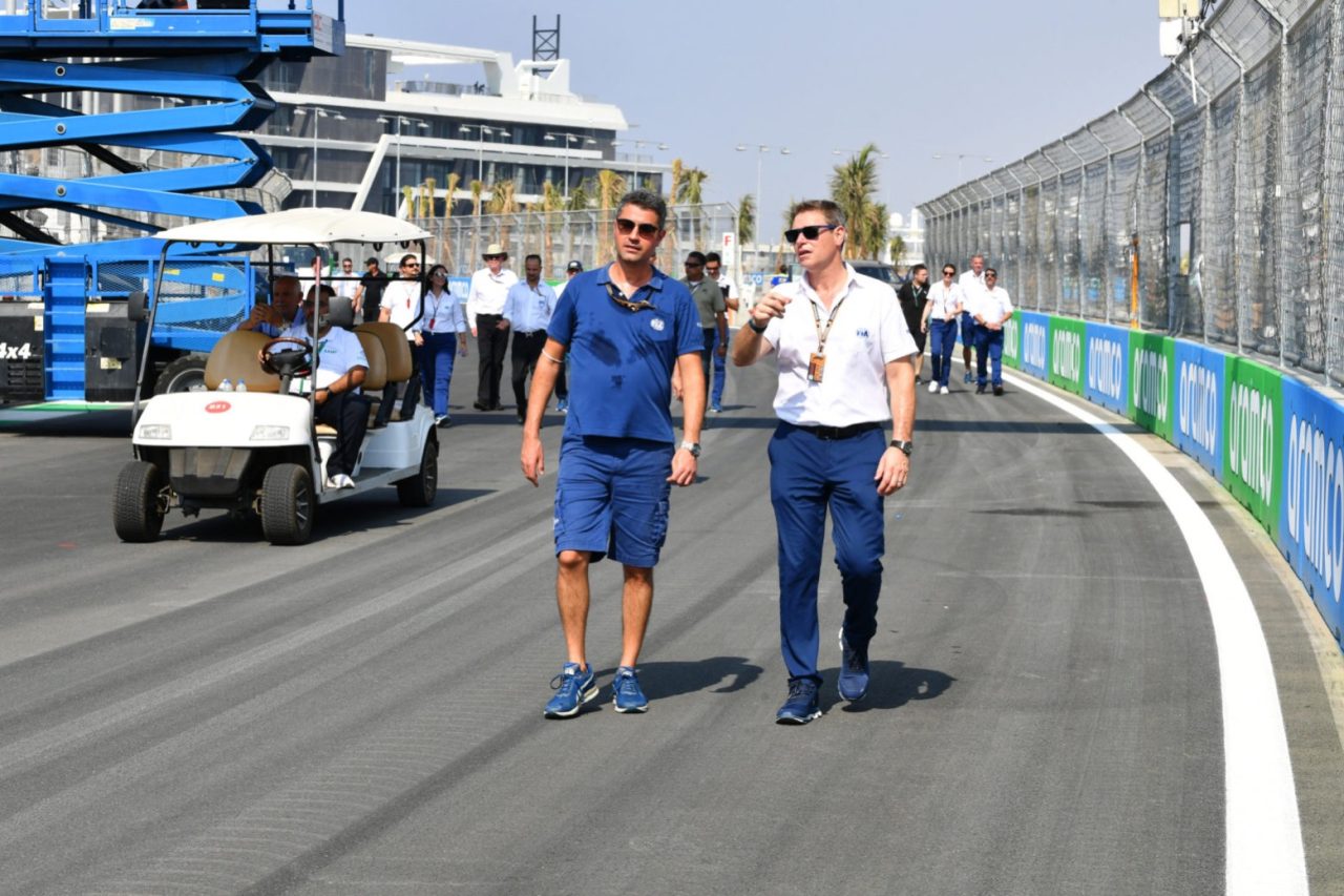 Michael Masi, Race Director, walks the track with an FIA colleague