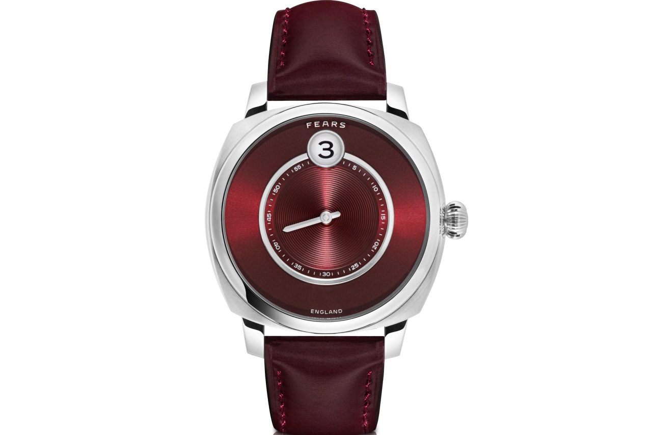 Fears Brunswick Jump Hour – Burgundy Red on an Oxblood Red Bristol leather strap – packshot-web